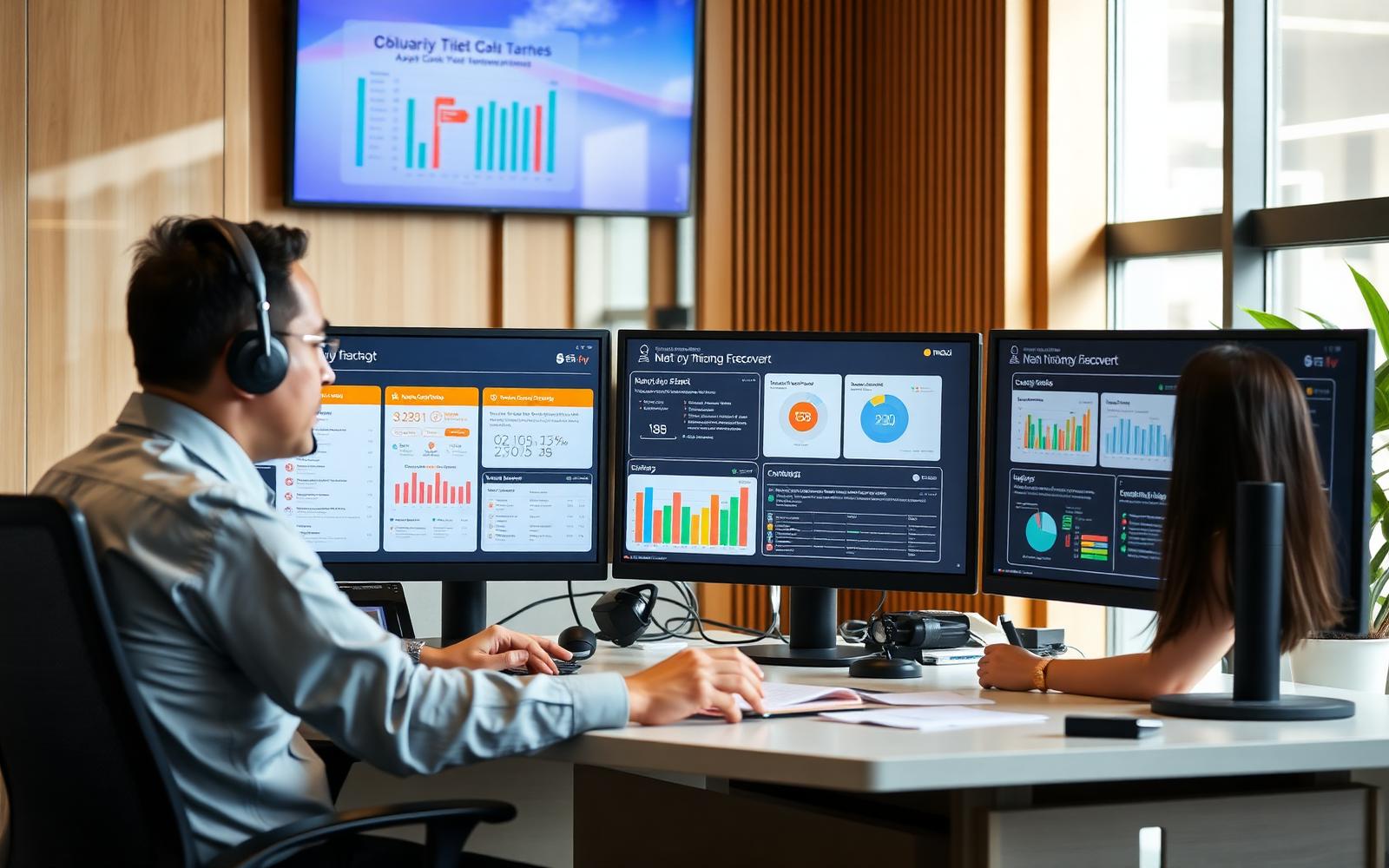 Illustrative image: a bank digital and contact-centre team reviewing an AI customer-recovery dashboard tracking credit-card application journeys.